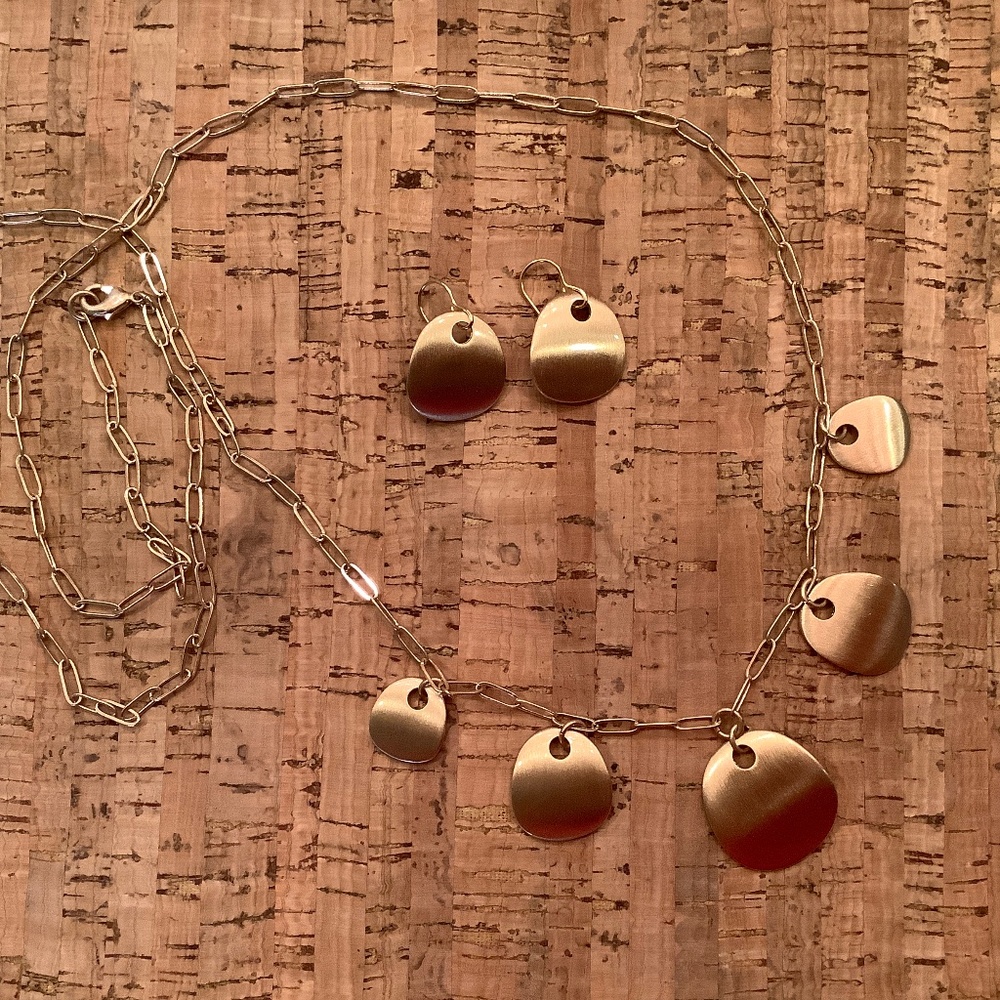Gold necklace and earring set - paperclip chain